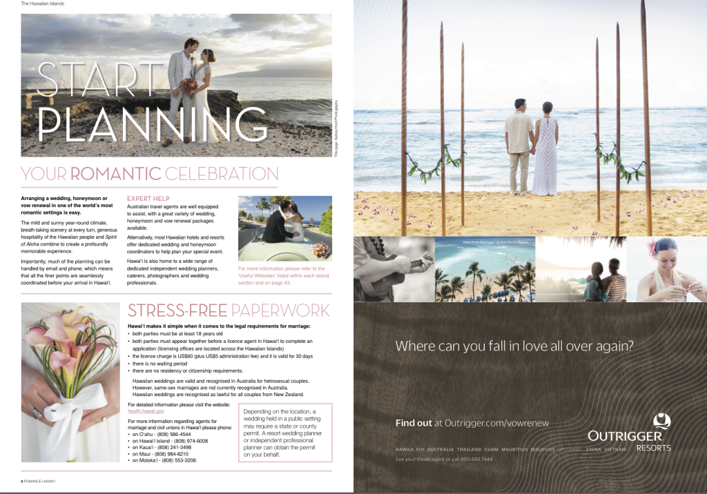 Maui Photographer Aubrey Hord featured in new Hawaii Tourism Oceania Romance Guide for 2015