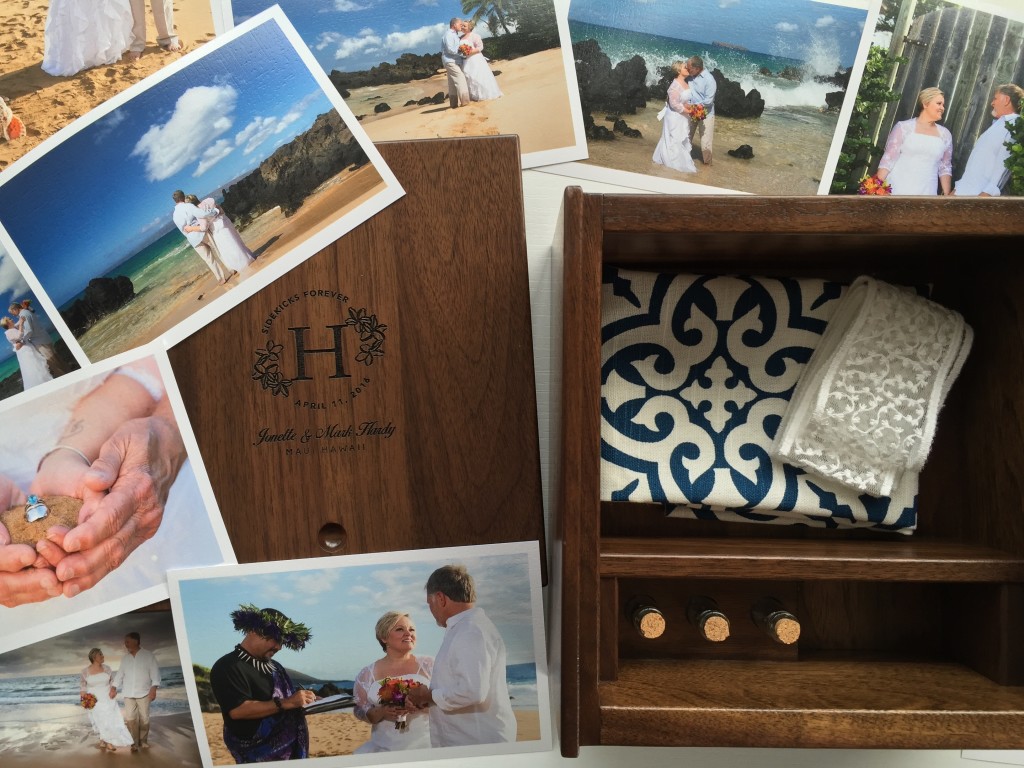 Engraved Memory Box in Dark Walnut with 4x6 vintage style prints